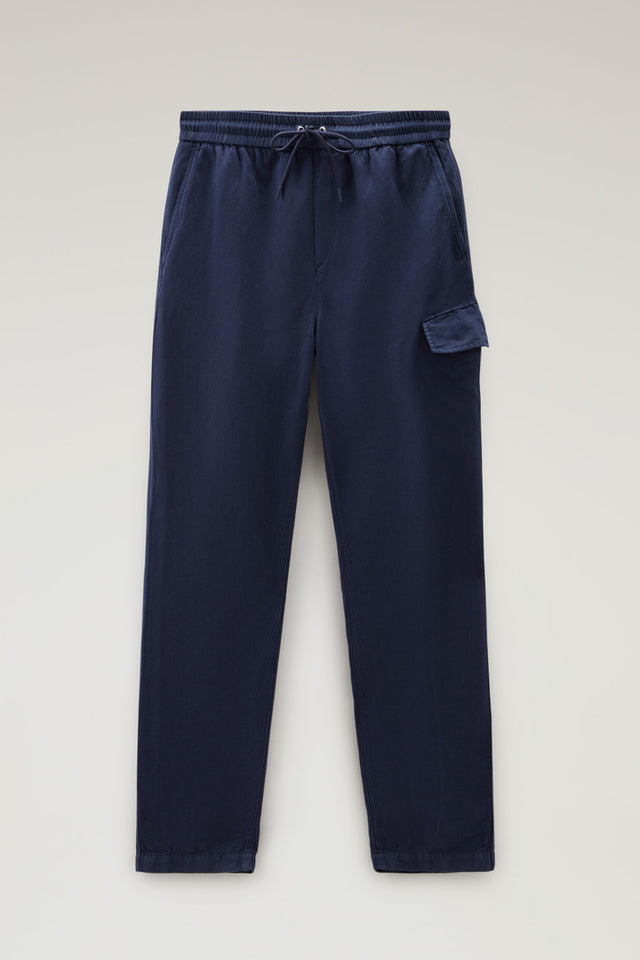 Garment Dyed Cargo Pants in Cotton-linen Blend - Men - Blue
