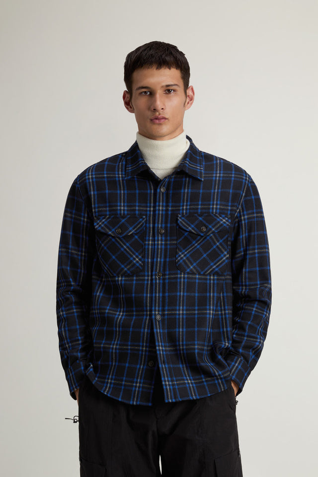 Wool Blend Oxbow Flannel Overshirt - Made in USA - Men - Blue