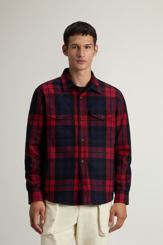 Wool Blend Oxbow Flannel Overshirt - Made in USA - Men - Red