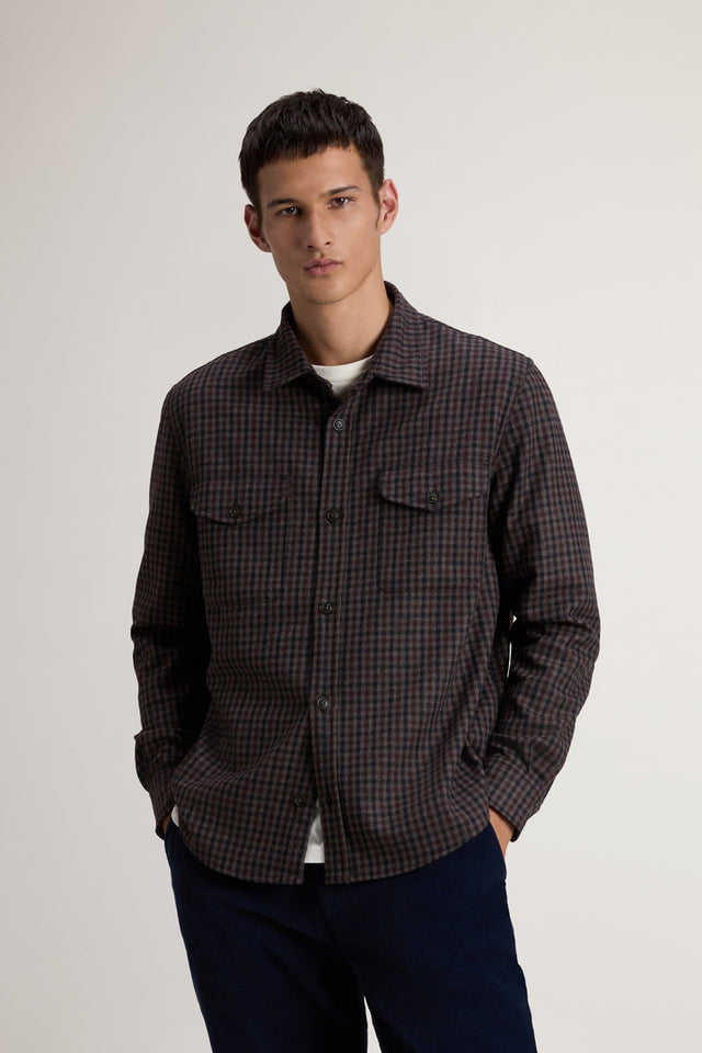 Wool Blend Oxbow Flannel Overshirt - Made in USA - Men - Brown