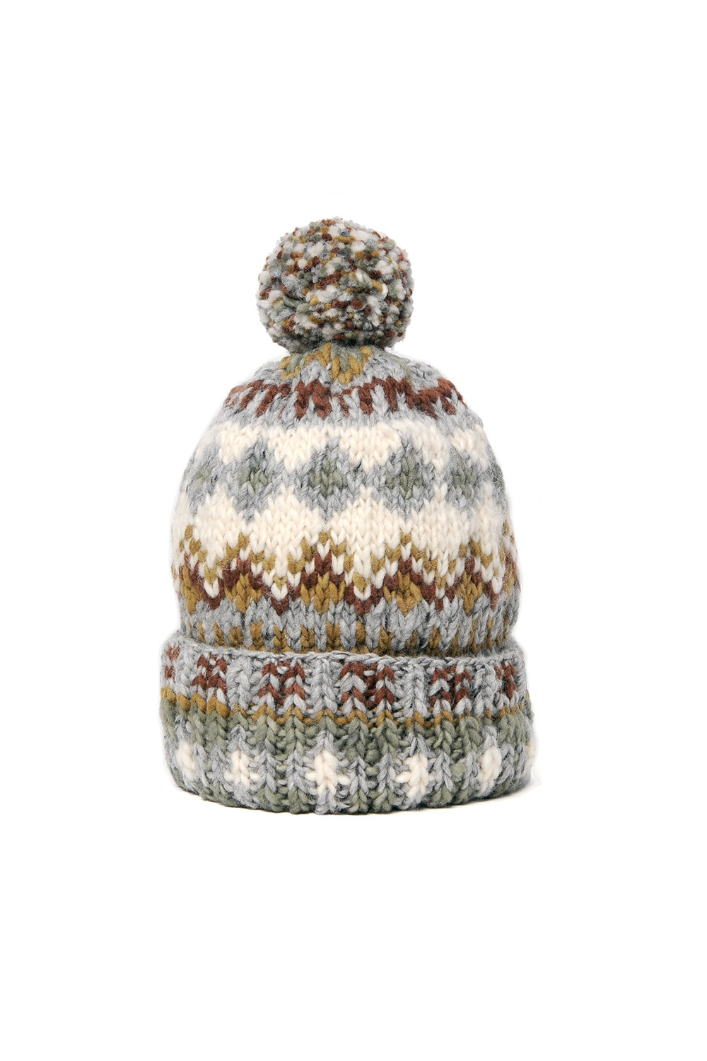 Double Cuff Cap Fair Isle 3 Pearl Grey