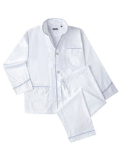 120s Cotton Twill White with Blue Piping Pajamas