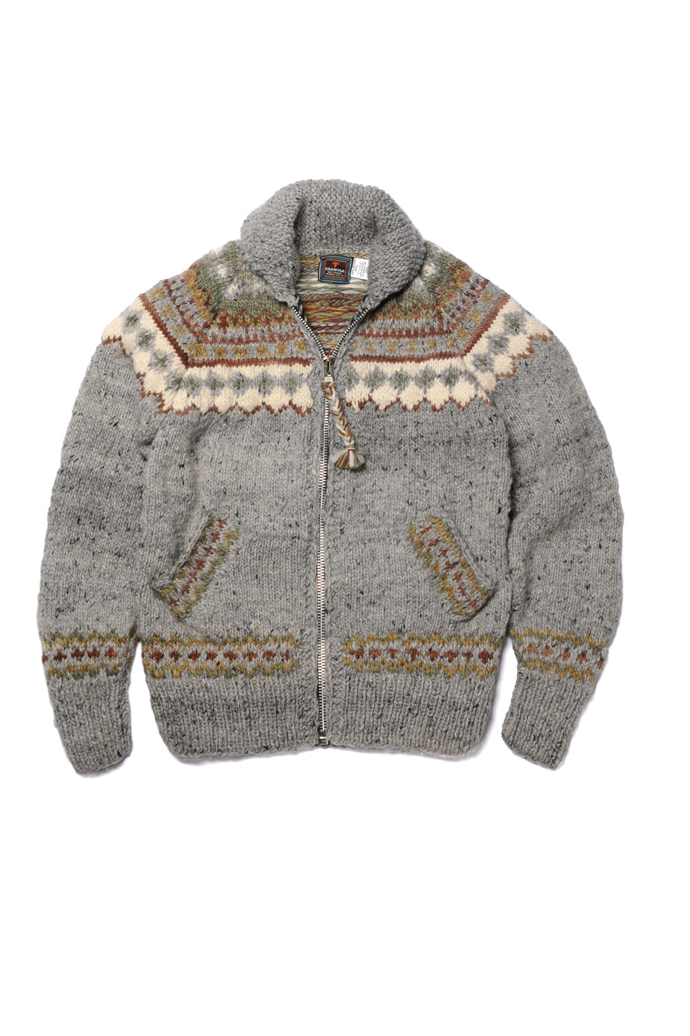 Fair Isle 3 Zipper Cardigan Pearl Grey
