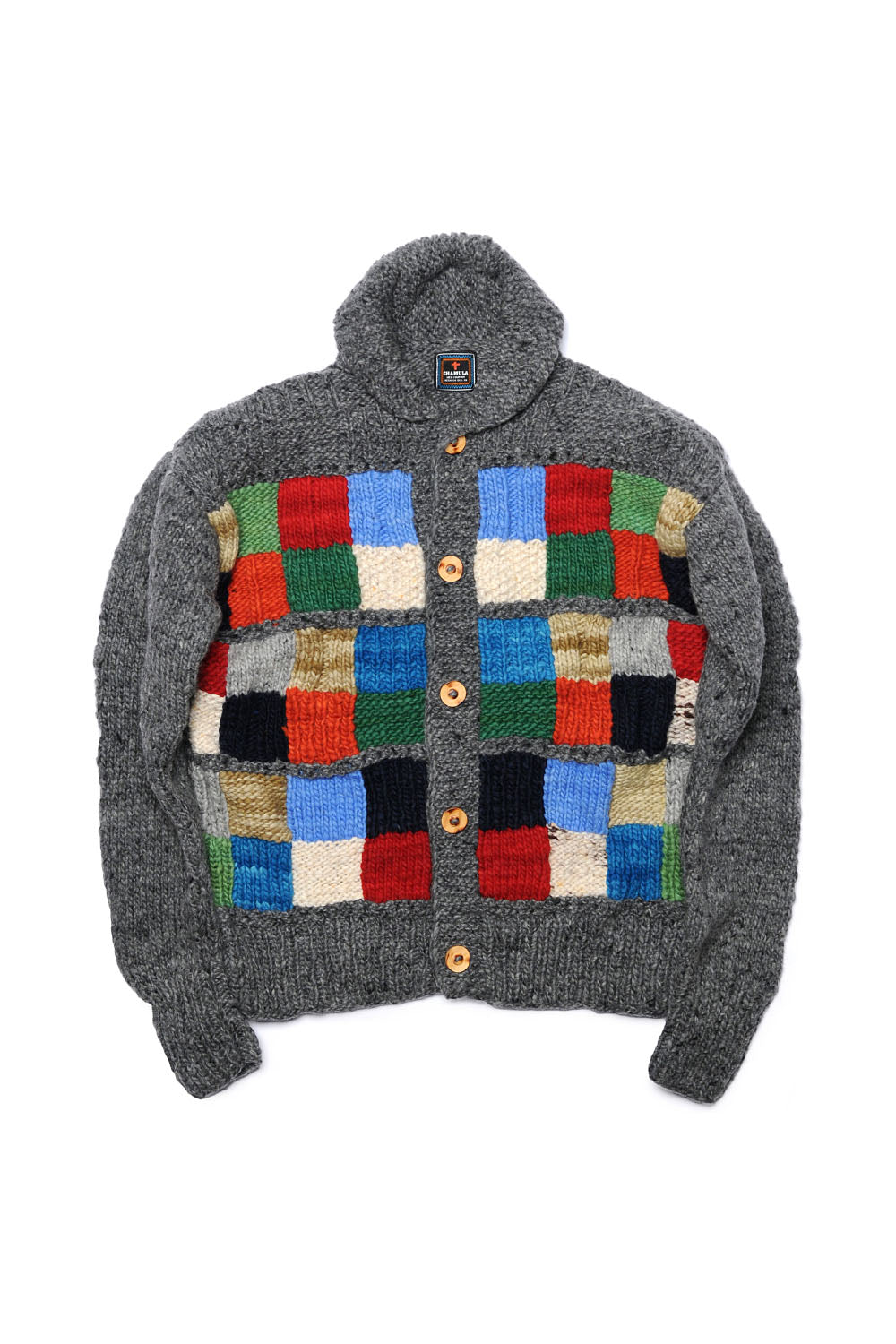 Sampler Squares Button Cardigan Grey
