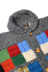 Sampler Squares Button Cardigan Grey