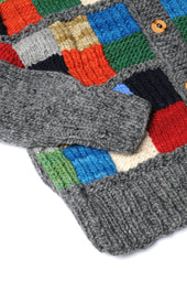 Sampler Squares Button Cardigan Grey