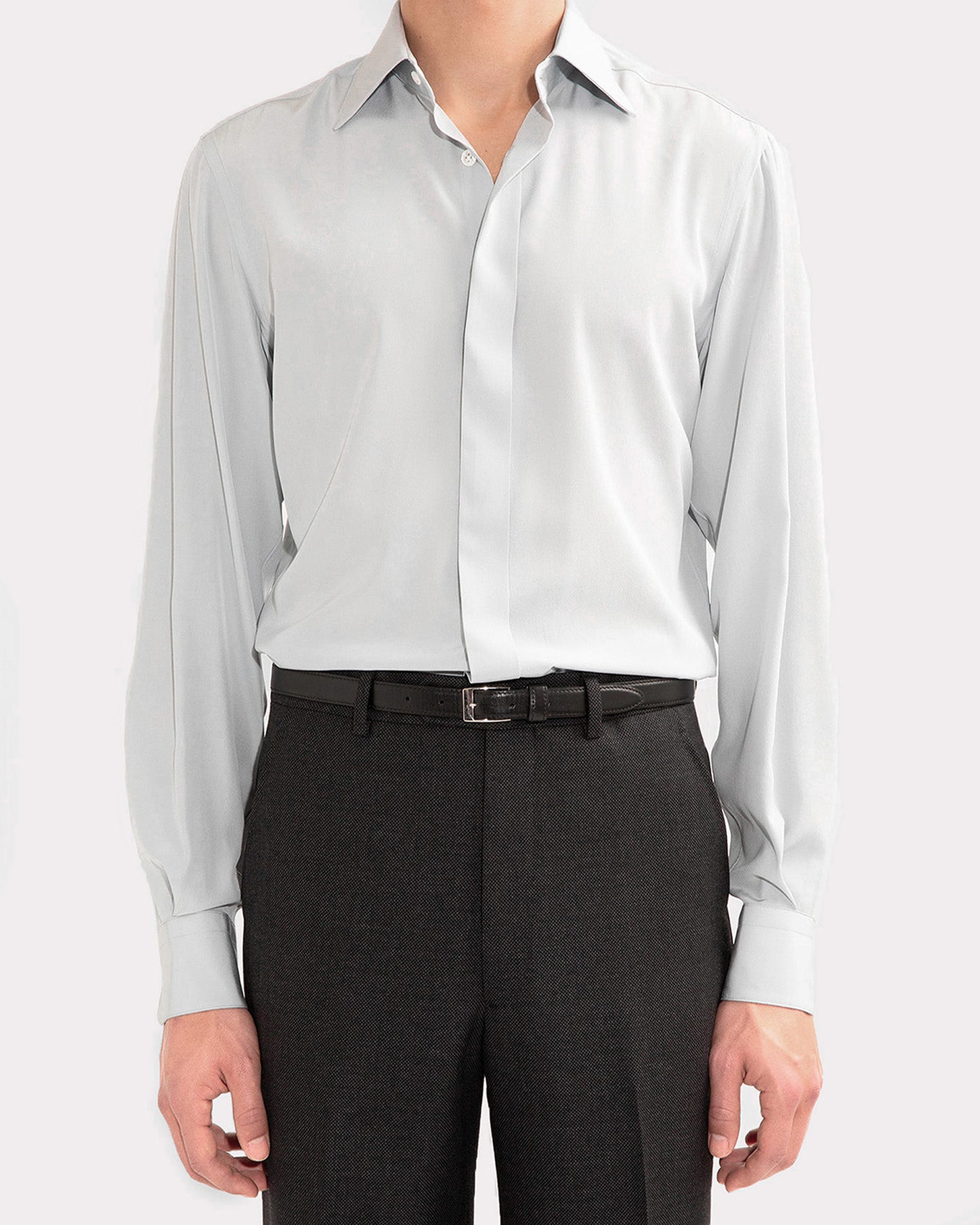 Chemise Col Classique En Cr Pe De Soie Bleu Poudre