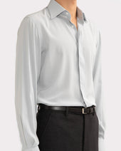 Chemise Col Classique En Cr Pe De Soie Bleu Poudre