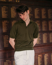 Cashmere silk tennis polo in olive