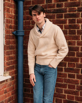 Superfine Lambswool Rugby Shawl Sweater In