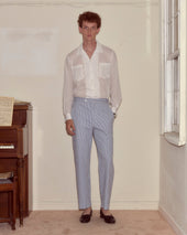 Club Stripe Side-Buckle Trousers - Blue/White