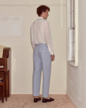 Club Stripe Side-Buckle Trousers - Blue/White