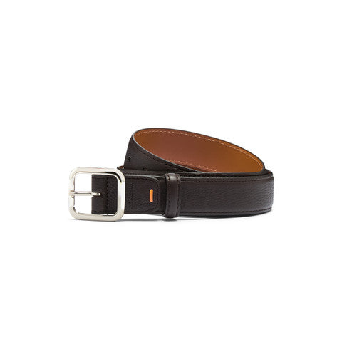 Dark Brown Tumbled Leather Adjustable Belt