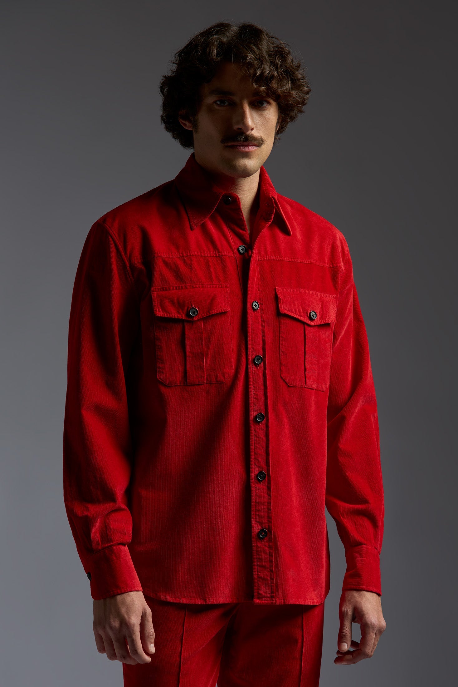 Garment Dyed Cotton Corduroy Comfort Long Sleeves Two Pockets Shirt