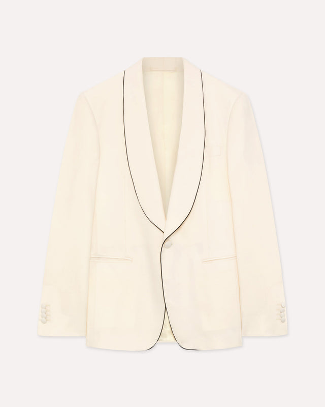 Giacca monopetto in lana stretch panna