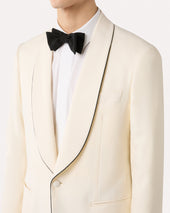 Giacca Monopetto In Lana Stretch Panna