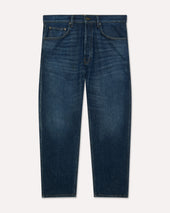Jeans blu scuro in denim con fondo asciutto