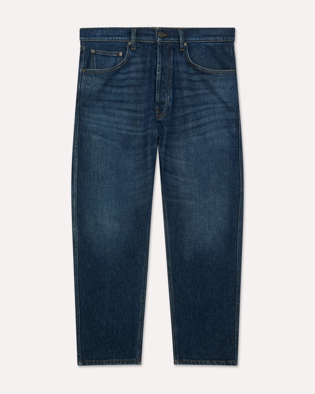 Jeans blu scuro in denim con fondo asciutto
