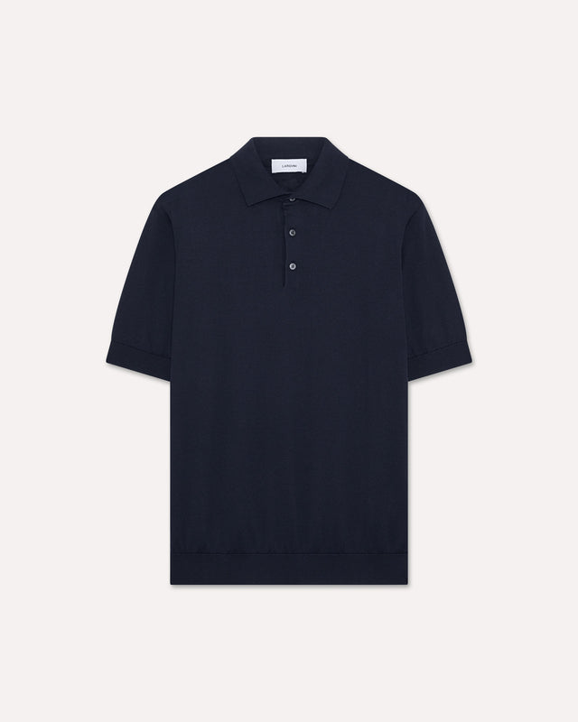 Polo blu in maglia di cotone