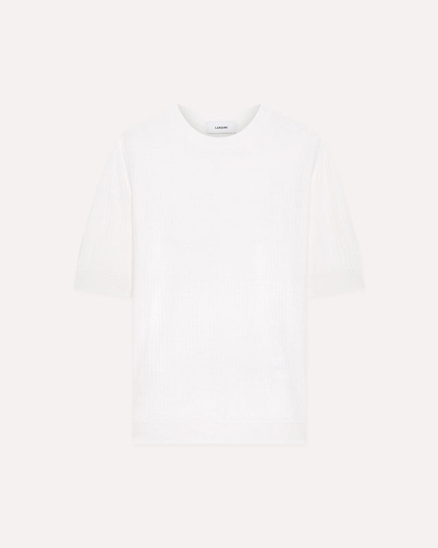 T-shirt bianca in lino e cotone