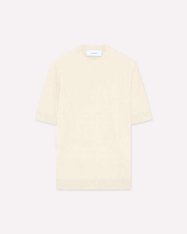 T-shirt panna in lino e cotone