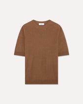 T-shirt marrone in lino e cotone