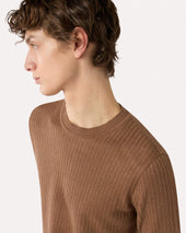 T Shirt Marrone In Lino E Cotone