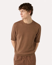 T Shirt Marrone In Lino E Cotone