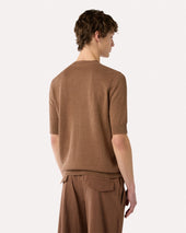 T Shirt Marrone In Lino E Cotone