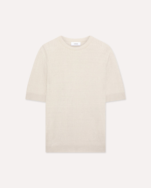 T-shirt avorio in lino e cotone