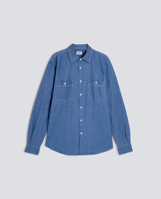 CAMICIA DA LAVORO NEW C SLIM IN CHAMBRAY DI COTONE - DENIM MEDIO