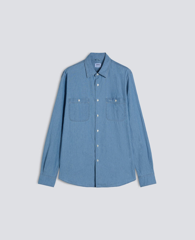 CAMICIA DA LAVORO NEW C SLIM IN CHAMBRAY DI COTONE - DENIM CHIARO