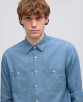 Camicia Da Lavoro New C Slim In Chambray Di Cotone Chiaro