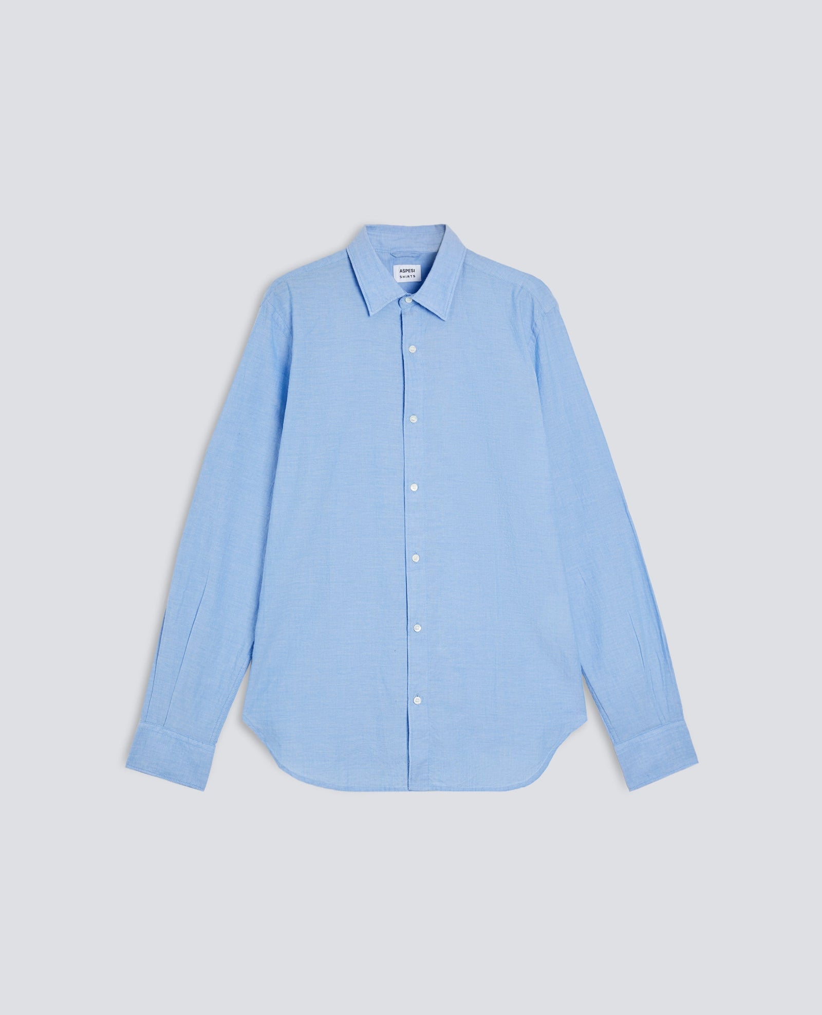 Camicia Classica In Chambray Di Cotone Leggero Indiano Azzurro