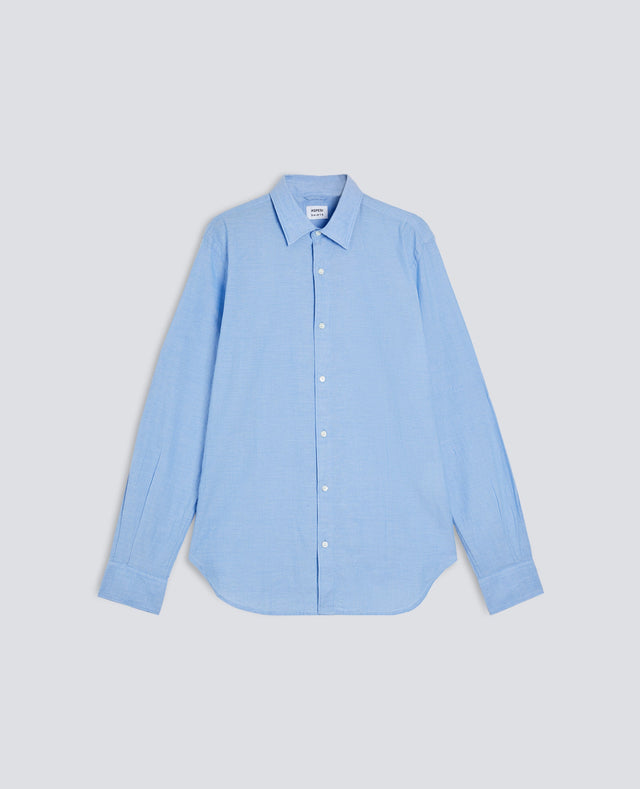 CAMICIA CLASSICA IN CHAMBRAY DI COTONE LEGGERO INDIANO - AZZURRO