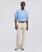Camicia Classica In Chambray Di Cotone Leggero Indiano Azzurro