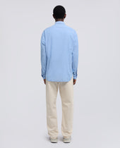 Camicia Classica In Chambray Di Cotone Leggero Indiano Azzurro