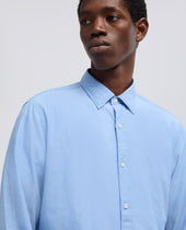 Camicia Classica In Chambray Di Cotone Leggero Indiano Azzurro