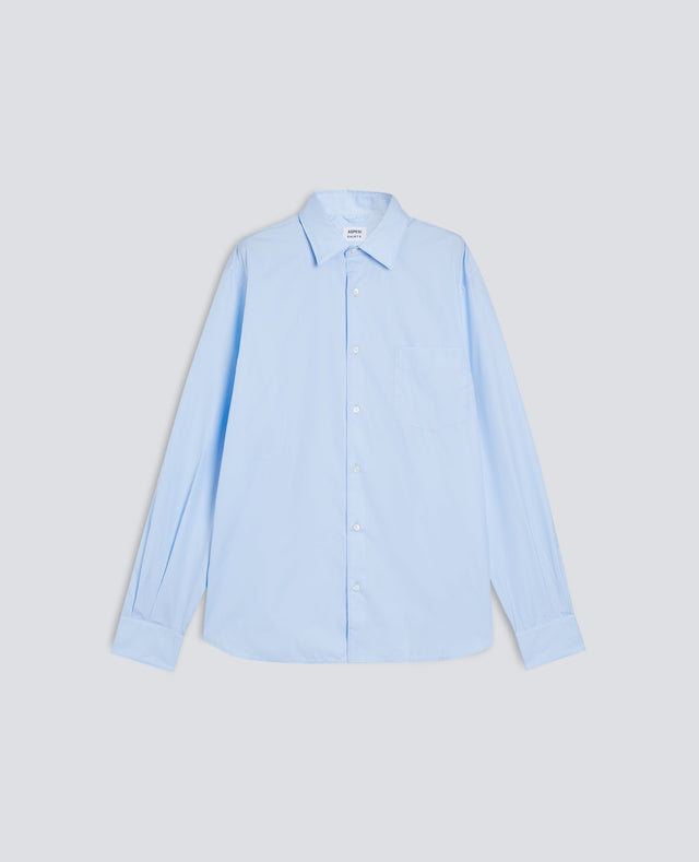 CAMICIA CLASSICA IN POPELINE DI COTONE CON TASCHINO - AZZURRO