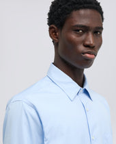 Camicia Classica In Cotone Con Taschino Azzurro