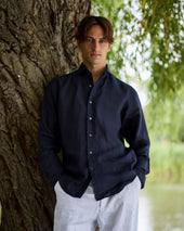 French Linen One Piece Collar Riviera Shirt In