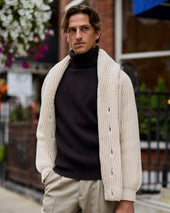 Superfine Lambswool Shawl Collar Cardigan In