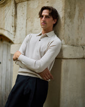 Cashmere polo shirt in oatmeal