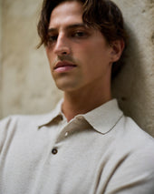 Cashmere polo shirt in oatmeal