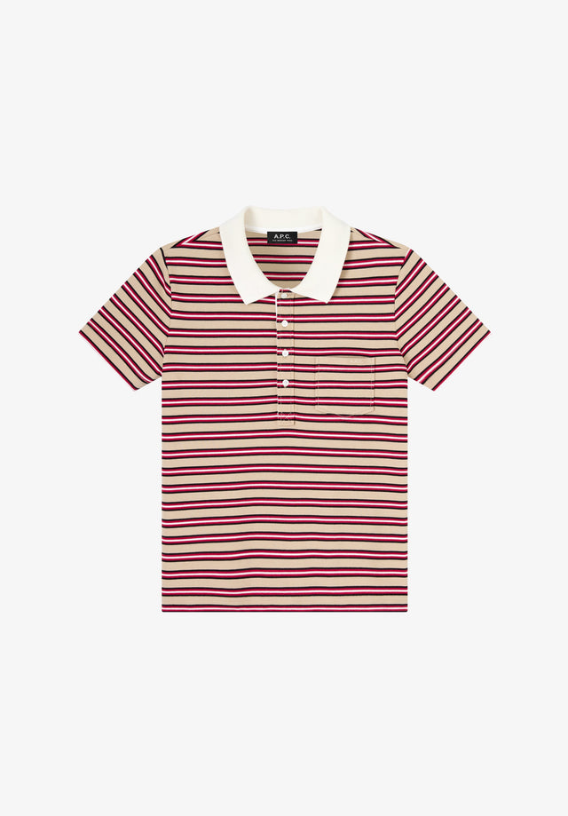 Polo rayé beige en coton piqué