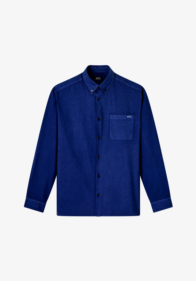 Chemise bleue à petit logo en coton bio