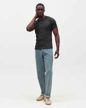 Cole - Black Ribbed Cotton Slim-Fit T-Shirt