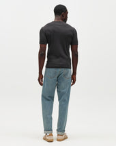 Cole - Black Ribbed Cotton Slim-Fit T-Shirt