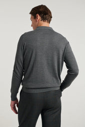 Grey 3 Button Merino Polo Shirt