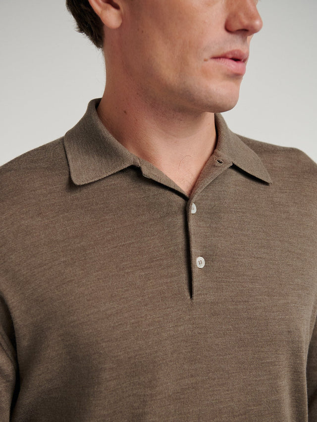 Brown 3 Button Merino Polo Shirt